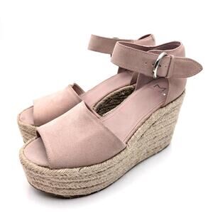 Marc Fisher LTD Nelly Wedge Espadrilles Sandal Women's Peach Suede Size US9.5M